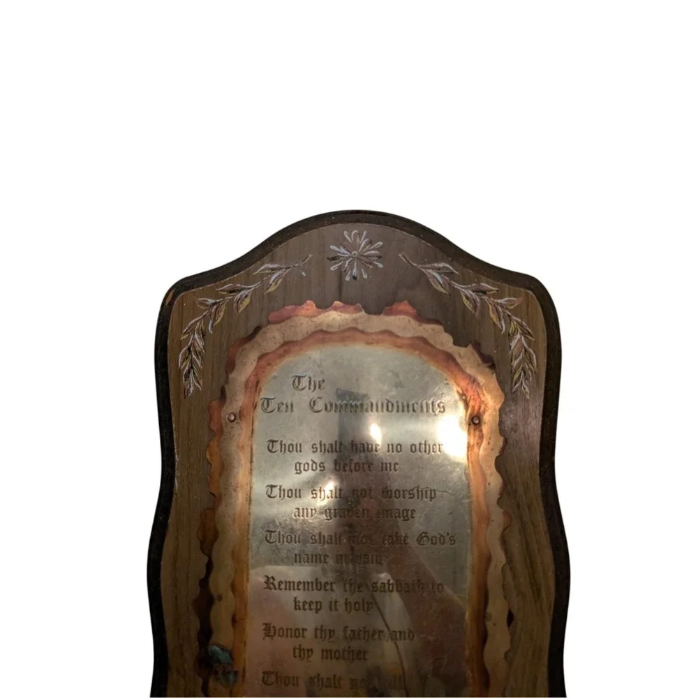 Vintage Home Interiors The Ten Commandments Wood & Brass Wall Plaque 19